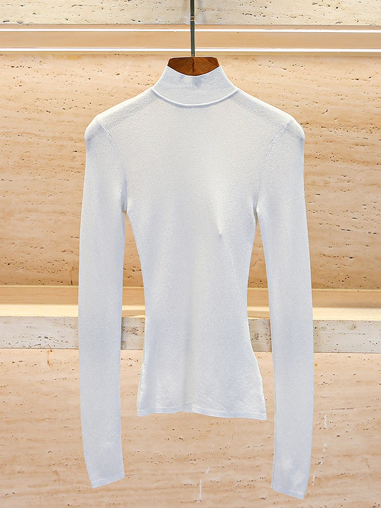 

Ele High Ne Knitwear Top Women Slim Fit Soft Sle Commute Sle Pure Color Long Sve Regular Fit Knitted Sweater