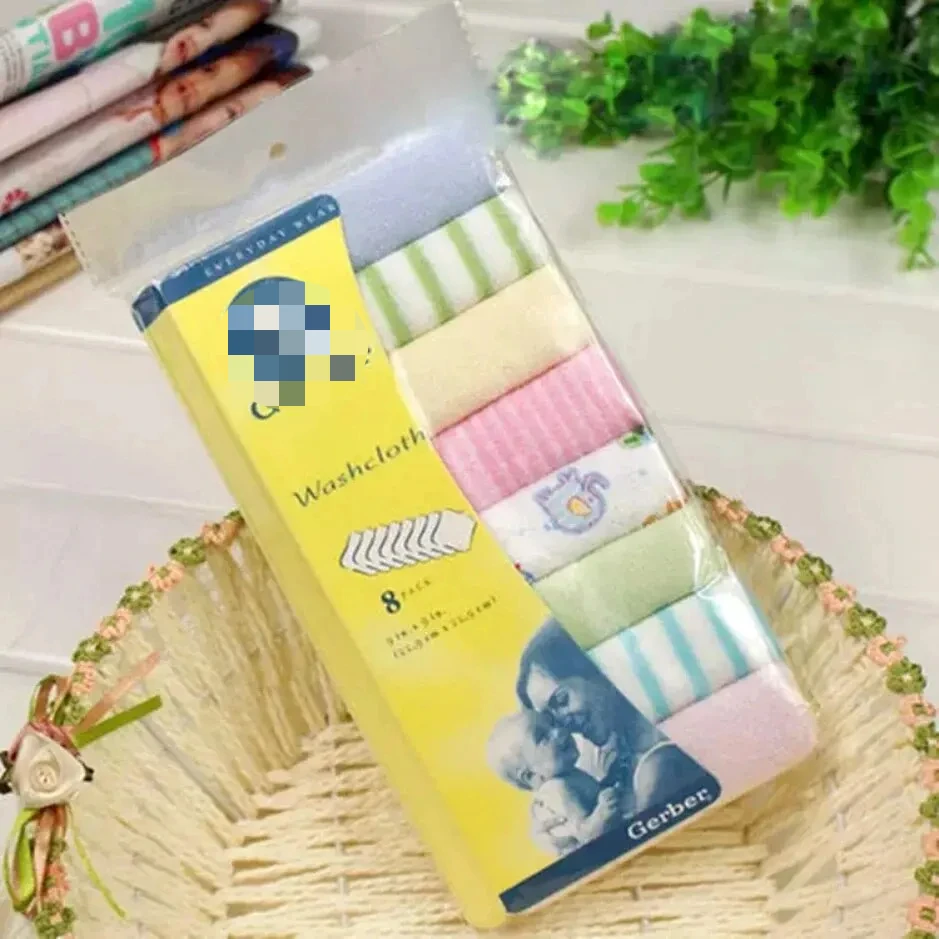 8 Pieces of Baby Bath Towel Soft Face Natural Cotton Feeding Absorbent Small Handkerchief Bib Saliva Towel Baby Shower Gift