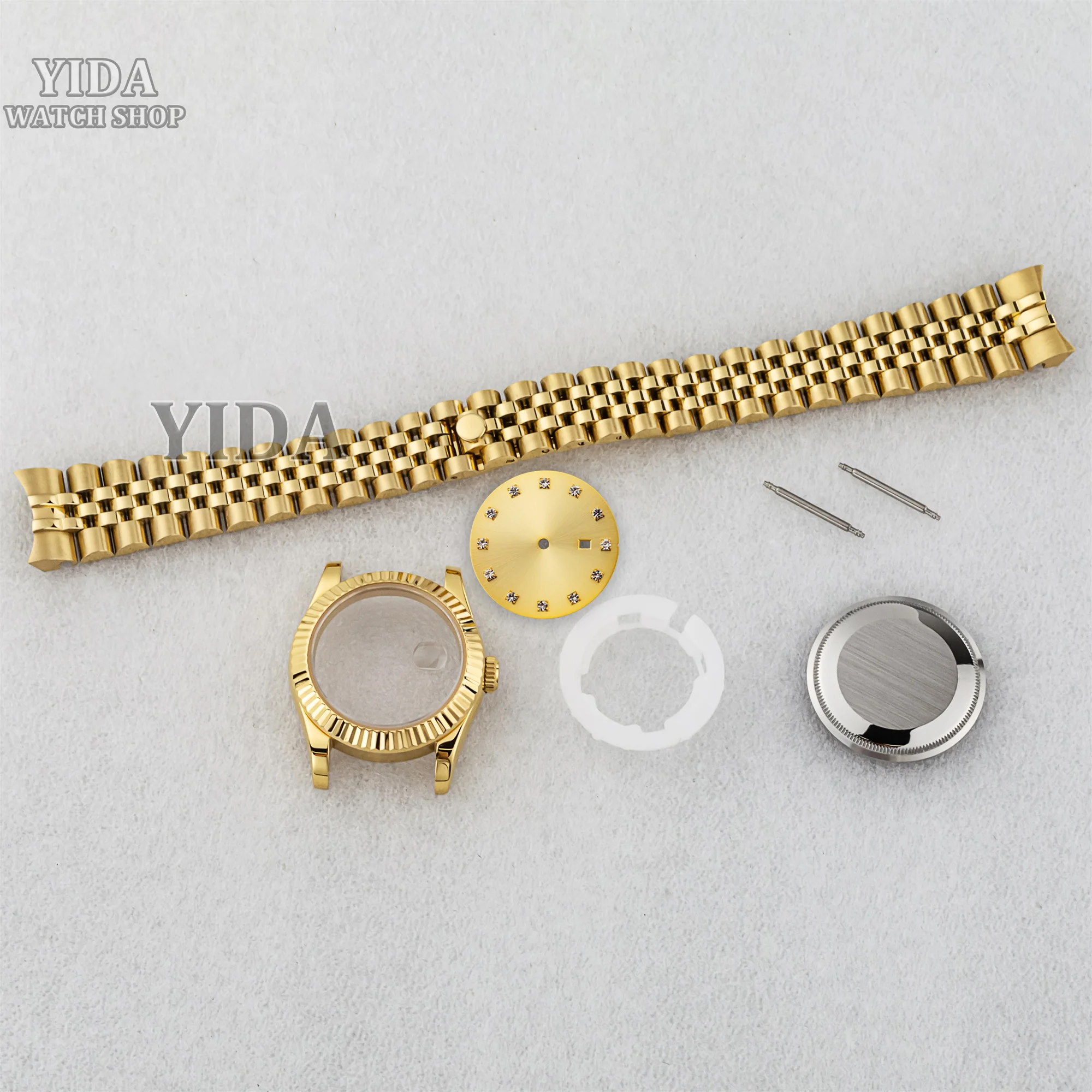 Cassa per orologio da donna 33MM cinturino in acciaio inossidabile vetro zaffiro quadrante con diamanti da 25 mm per accessori per orologi con movimento DATEJUST NH05 NH06