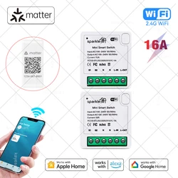 Matter WiFi Smart Switch Mini Universal Breaker 16A Smart Home Automation Relay Module Works with Homekit Siri Alexa Google Home