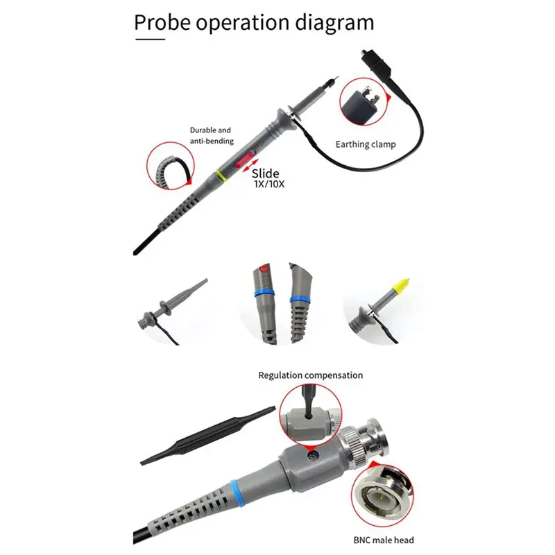【LIMITED EDITION】8 Pack Universal P6100 Oscilloscope Probes 100Mhz, Oscilloscope Clip Probes 1X 10X With Accessories