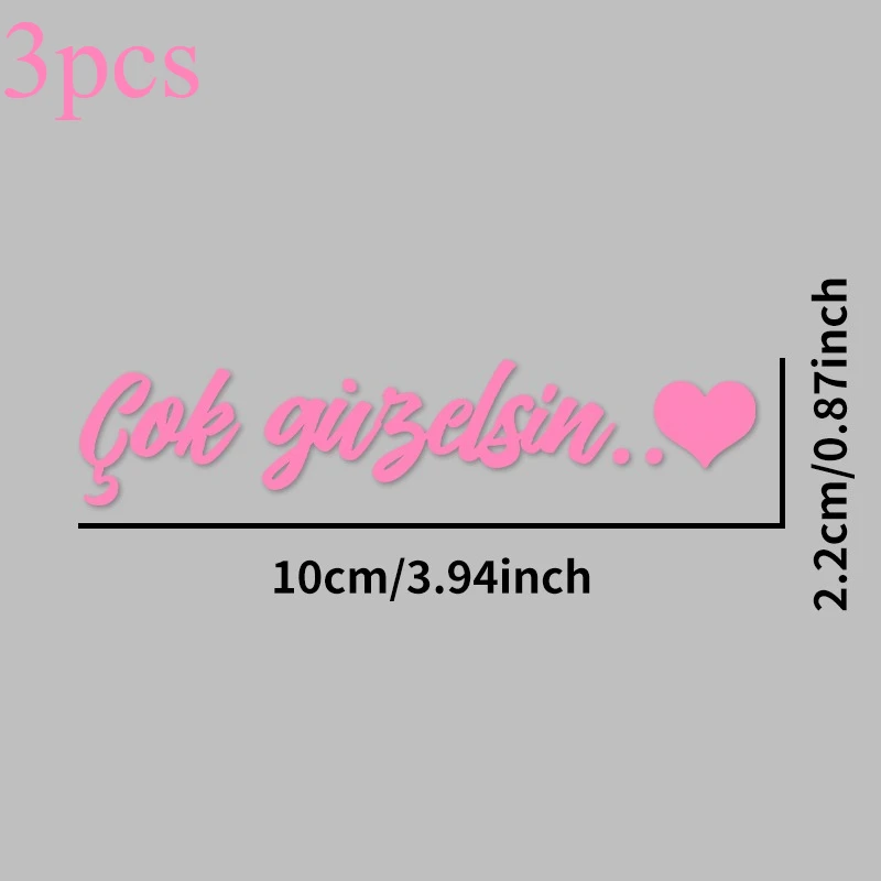 3Pcs Turkish Quote Heart Stickers, Waterproof Vinyl Decals for Car Laptop Luggage Truck SUV