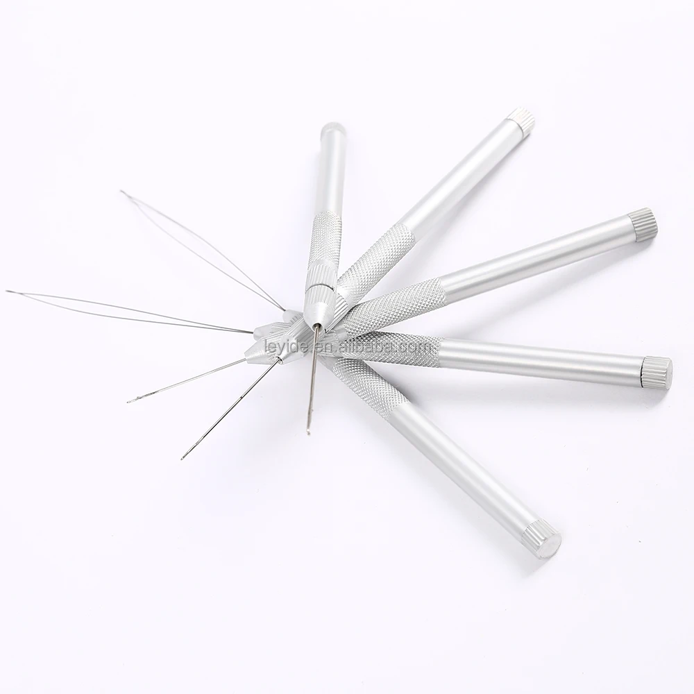 AliLeader 4-in-1 Loop Needle Threader Knitting Needles with Aluminum Metal Holder Beads Micro Rings Dreadlock Hair Extensions