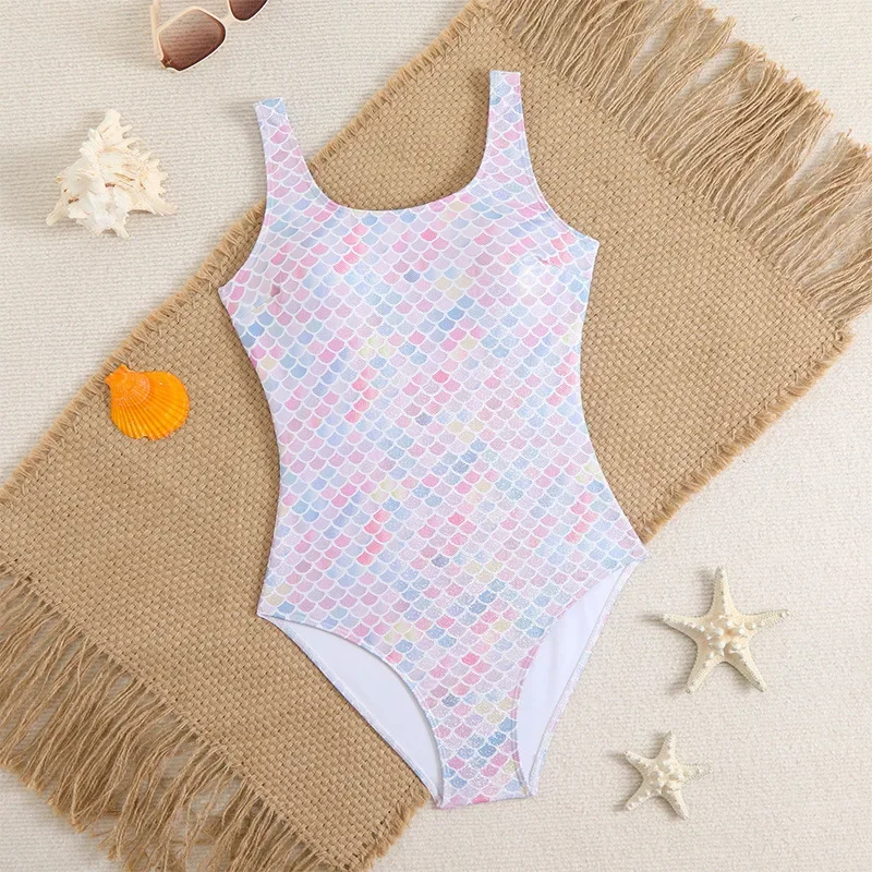 2025 nuevo traje de baño con estampado de escamas de sirena, traje de baño de una pieza para mujer, traje de baño deportivo de carreras, Monokini para mujer, ropa de playa