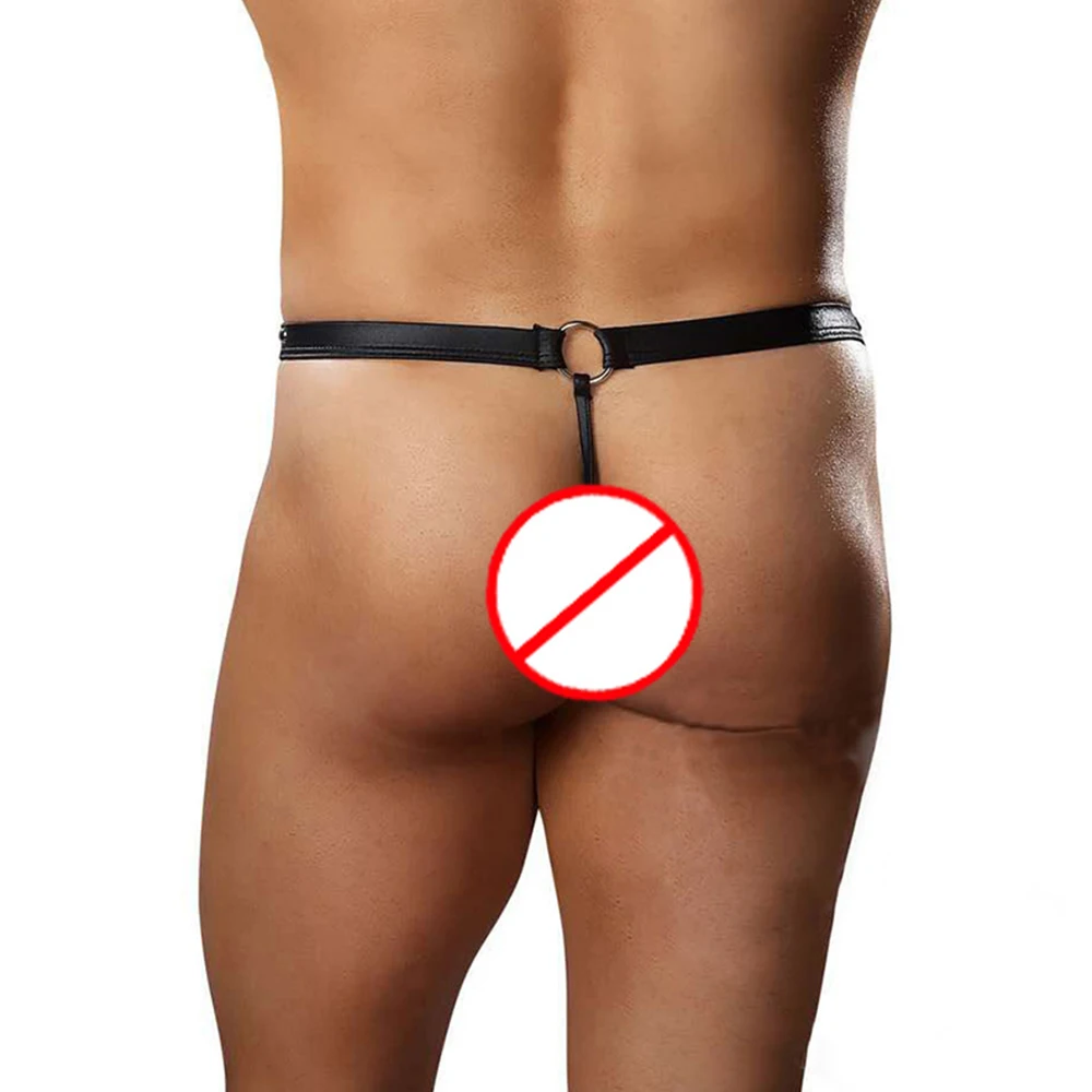 

2022 New Men Panties Brief Low Waist Panties Patent Leather Rivets Sexy Thong Zip Panties Black Briefs Cutouts