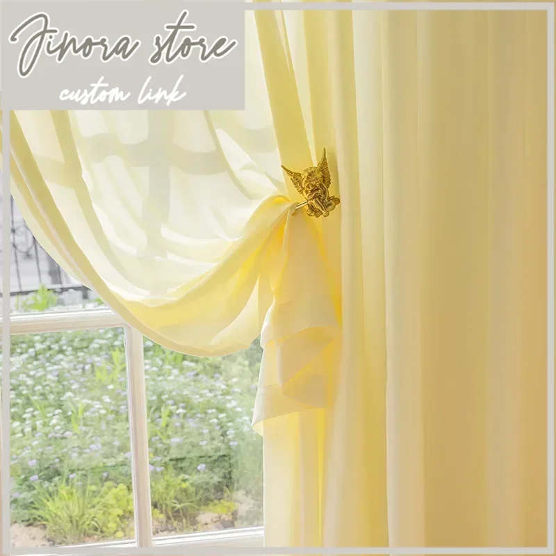 Yellow Tulle Sheer Modern Curtains For Living Room Bedroom Dining Kitchen Luxury Ready-made Curtains Customize