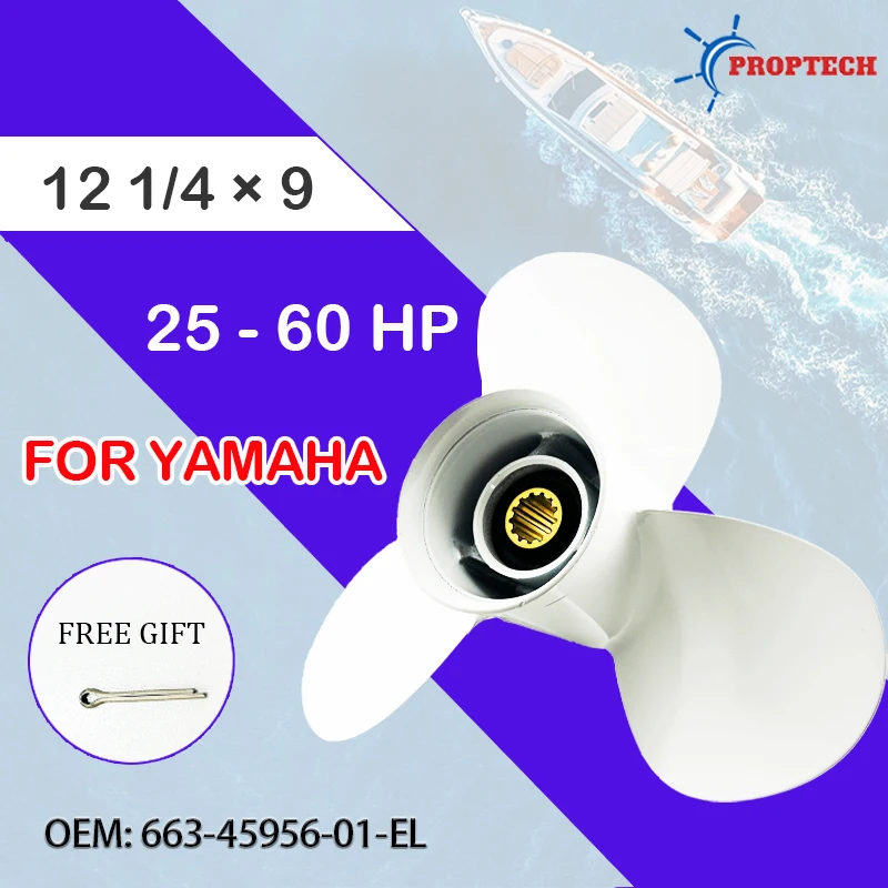 

12 1/4 ×9 For Yamaha Outboard Propeller 25-60hp Boat Engine Aluminum Screw 3 Blade 13 Spline 663-45956-01-EL