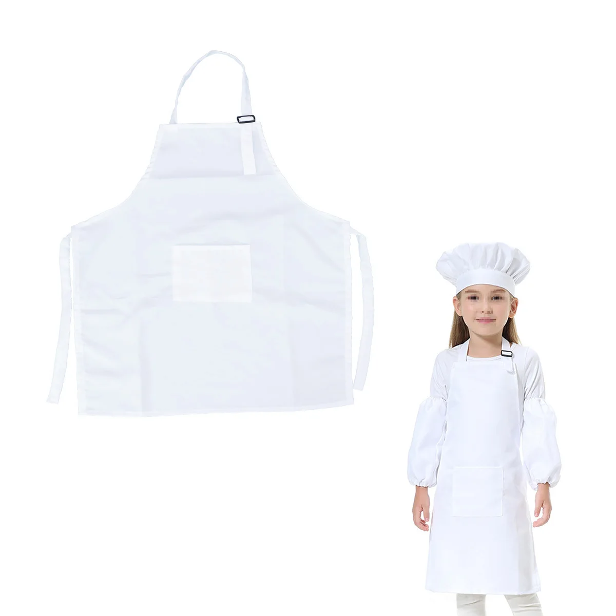 3 pezzi di gioco da cucina per bambini bianco L grembiule regolabile cappello elastico manica da cucina protettiva gioco di ruolo da cucina vestito