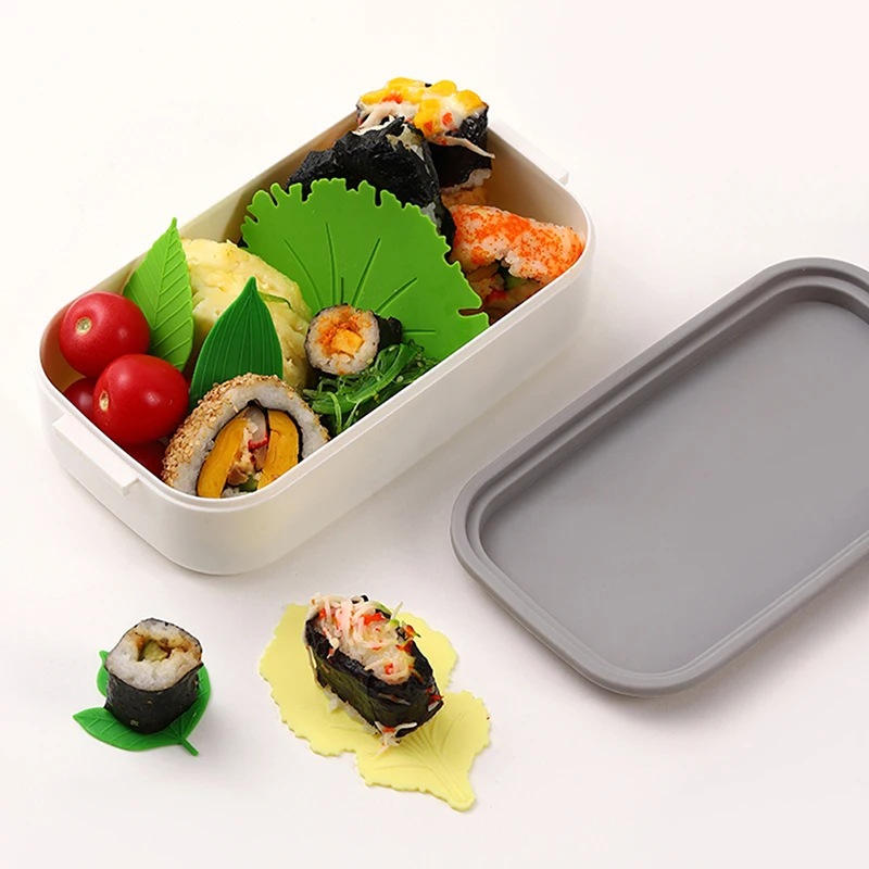 Juego de utensilios de cocina reutilizables para el almuerzo, Set de utensilios de cocina de silicona con forma de hoja, Bento, plato, taza, separador, bola de arroz, Sushi, tapete, caja de almuerzo