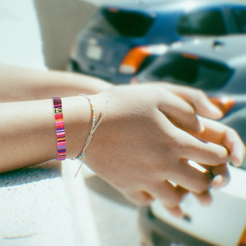 

10pcs Woven Fabric Bracelets Summer Beach Boho Style Lightweight Comfortable Simple Ethnic Design Women Adjustable Packs