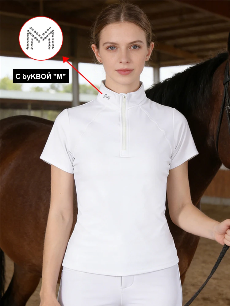 M Logo Horse Riding Short Sleeve Tops Quick Dry Women Equestrian Polo T-Shirt Noble Rider Training Competition Blouse Female