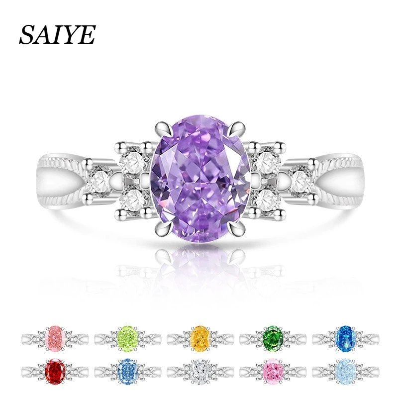 Vintage Textured Band Oval Three Stone Gemstone Ring 925 Sterling Silver Multi Color CZ Wedding Fine Jewelry Ring for Women