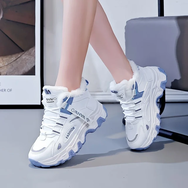 Fashion Platform Sports Shoes 2023 Winter High Top Plush Lace Up Thick Sole Anti Slip Versatile Women s Snow Boots Platform Heel AliExpress