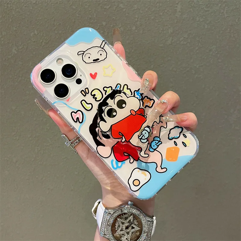 مضحك الكرتون تلوين شين تشان الفيل تدوير قوس قضية الهاتف آيفون 16 15 14 13 برو ماكس للصدمات الغطاء الواقي