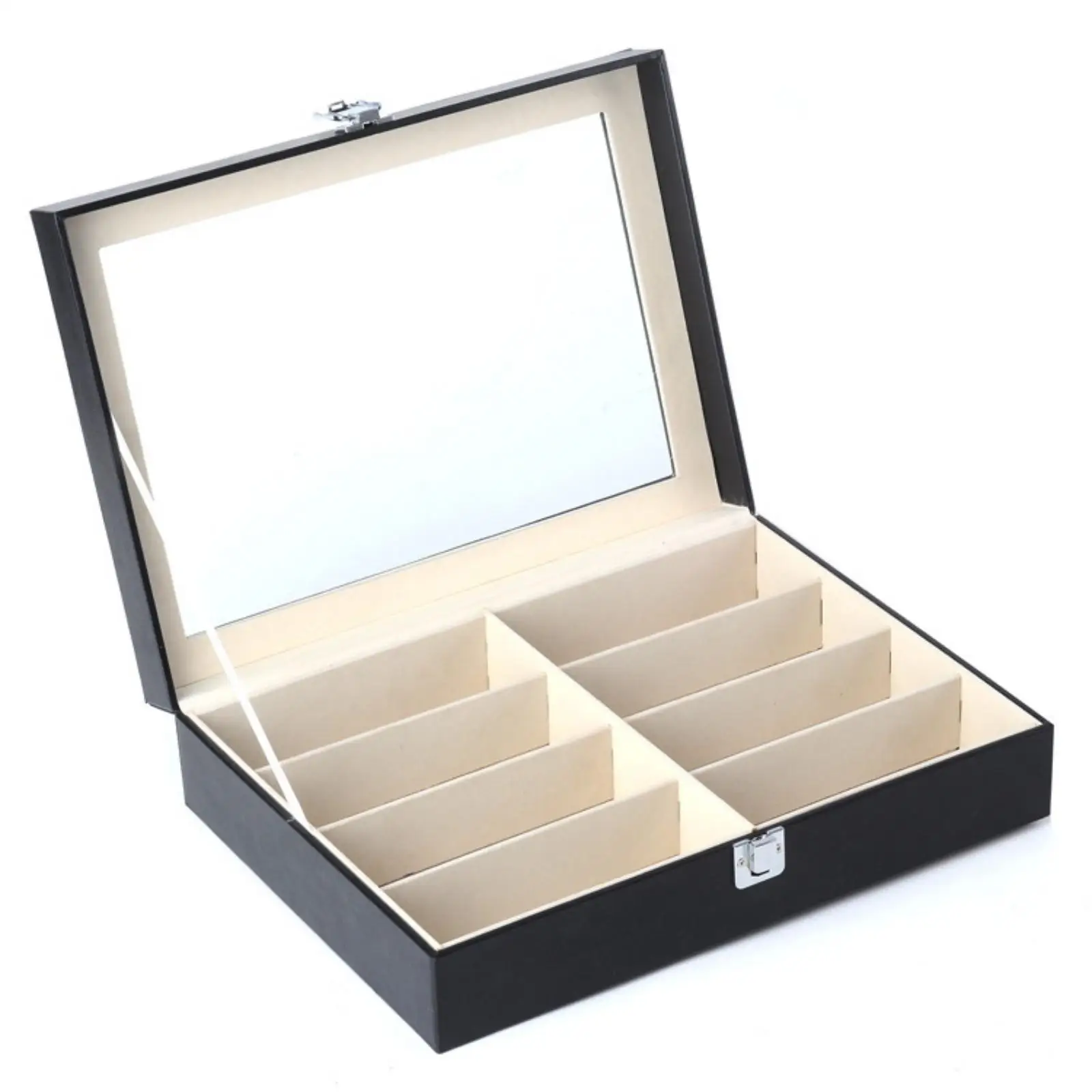 8-Compartment Eyeglass Display Case Soft Lined Eyeglass Storage Case with Transparent Lid Rigid 8-Slot Sunglass Organizer for
