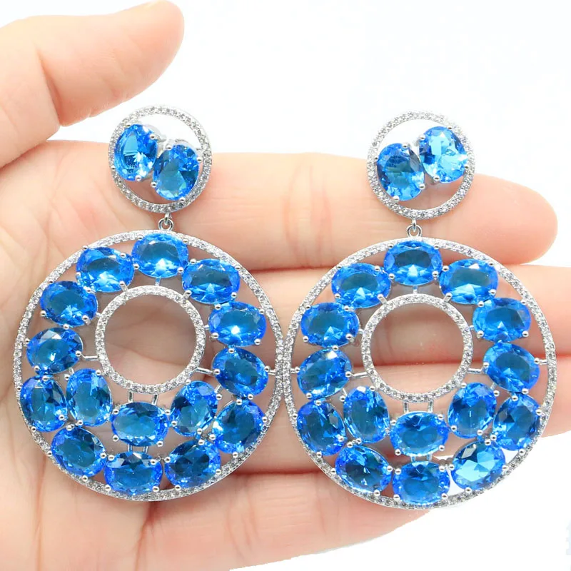 

62x43mm Princess Cut Big Size Green Peridot Swiss London Blue Topaz Pink Tourmailne Blood Ruby Smokey Topaz CZSilver Earrings