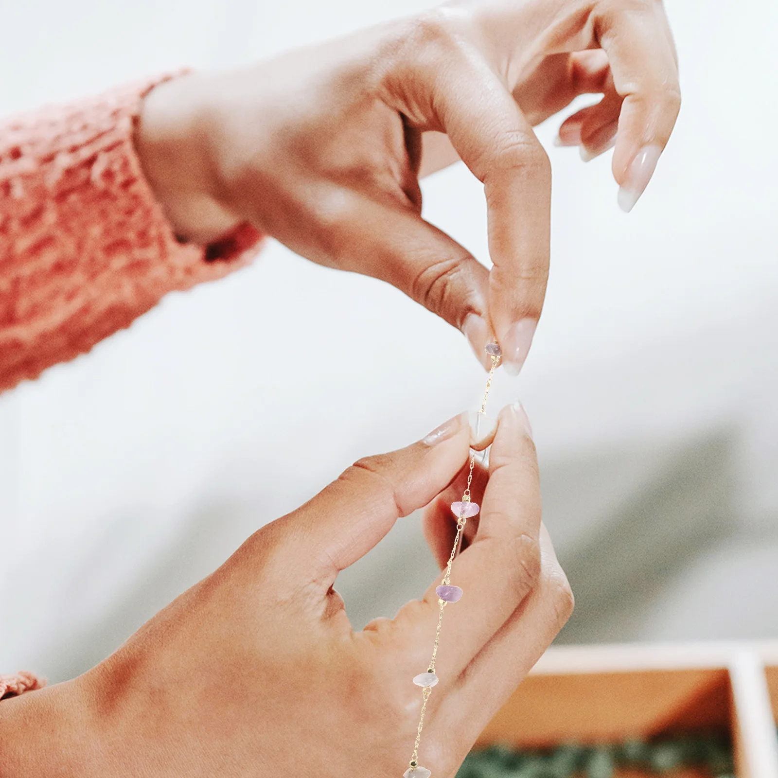 

2 Rolls Diy Stone Beads Chain Natural Gravel Link For Jewelry Making Craft Projects Bracelet Necklace Sweater Chain Diy