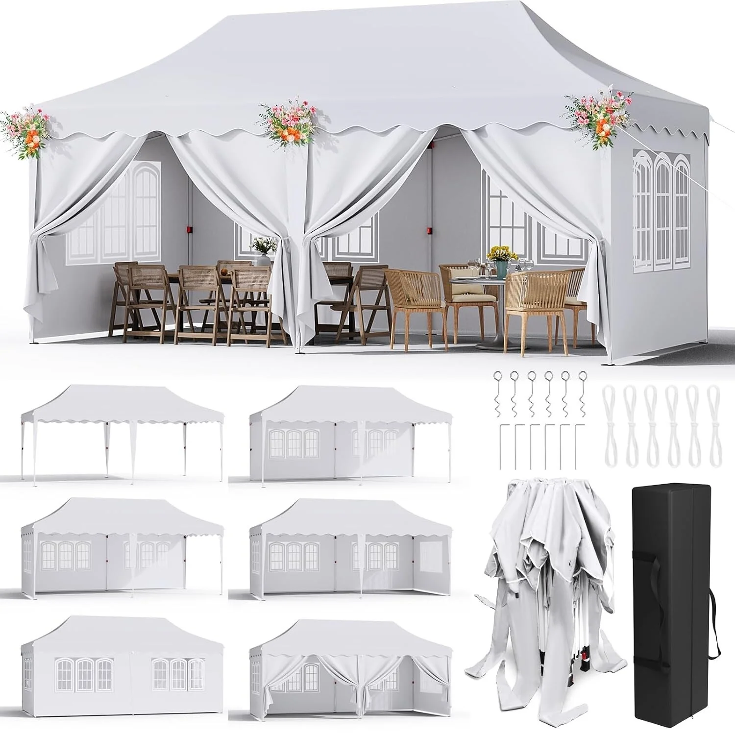 Pavilion Pop-up Gazebo 3x6m Waterdichte Opvouwbare Gazebo Tent Feesttent met 6 Zijpanelen UV 50+ In hoogte verstelbaar 2-3M
