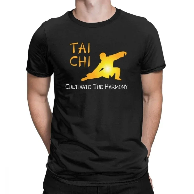 heavyweight  Style Men Tshirt Tai Chi Cultivate The Harmony Shirts Men Unique Crew Neck  Printed Tops Casual Streetwear