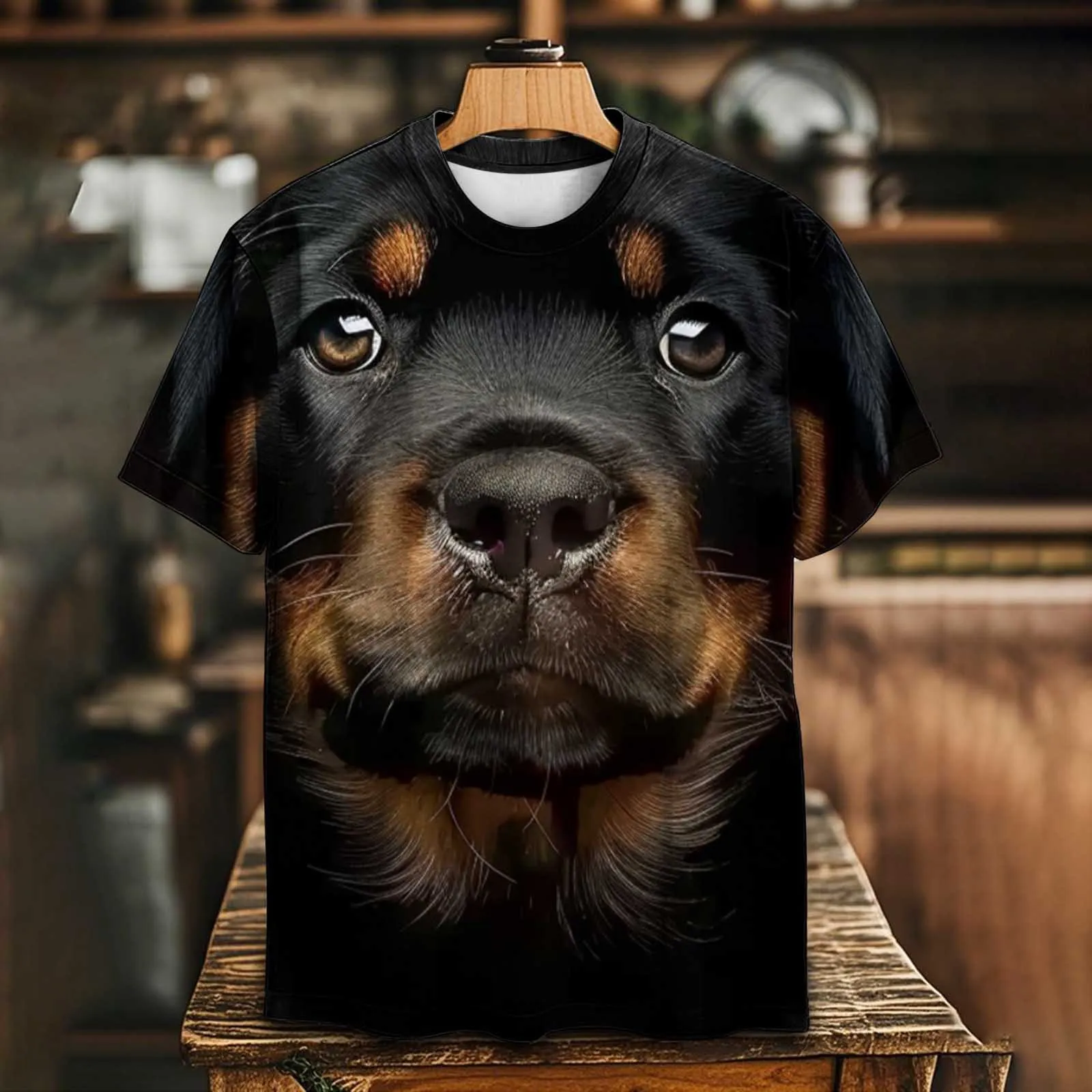 ثلاثية الأبعاد الحيوان الكلاب طباعة تي شيرت رجالي لطيف جرو الوجه نمط قصيرة الأكمام تيز فضفاضة مستديرة الرقبة التصميم الإبداعي مضحك الذكور الملابس