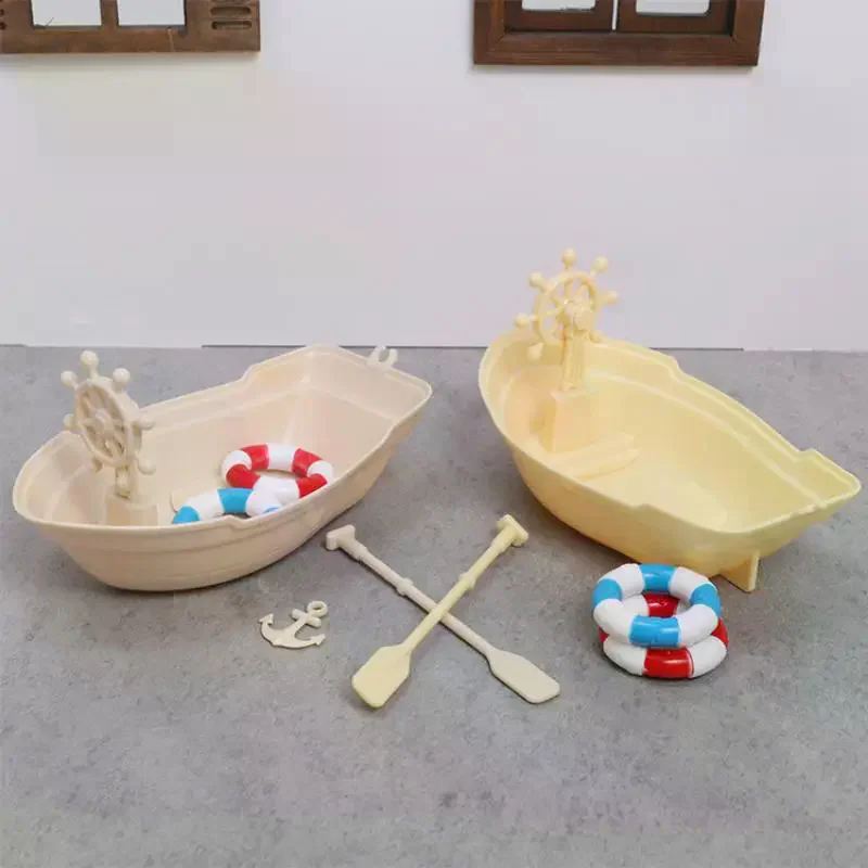 1 Set Mini Simulated Dollhouse Ornaments Miniature Fishing Boat Kit Plastic Fishing Boat Model Micro Landscape Decoration