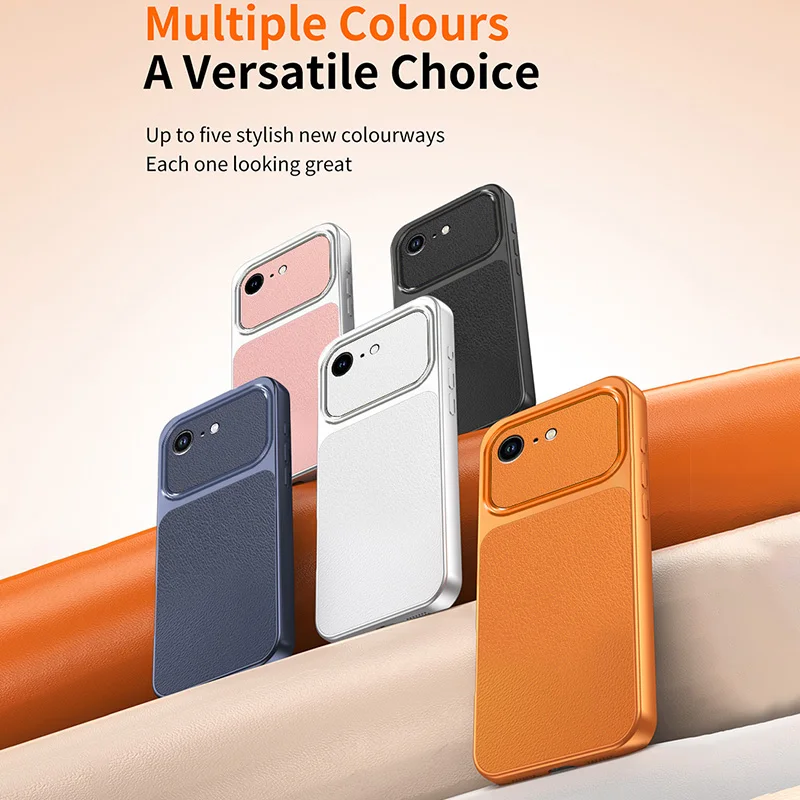 Wear-Resistant Leather Lychee Texture Lambskin Mobile Case with For iphone16E 16E Non-Slip Shock Protection Dustproof Soft Cover