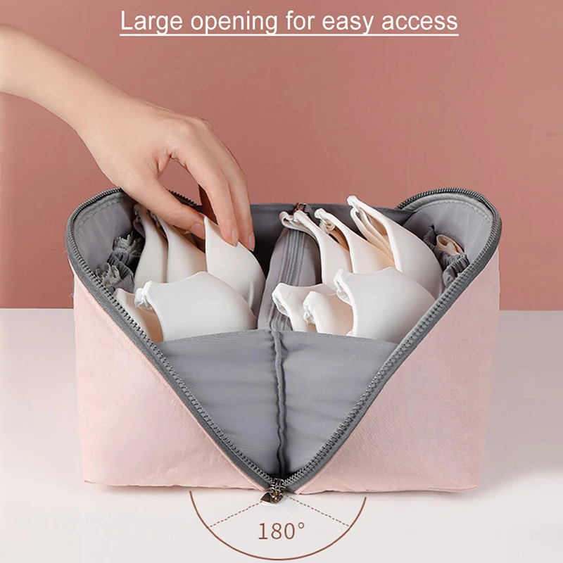 1Pc Pink/Grey Underwear Storage Bag Portable Zipper Bras Organizer For Traveling Women\'S Lingerie & Underwear Accessories