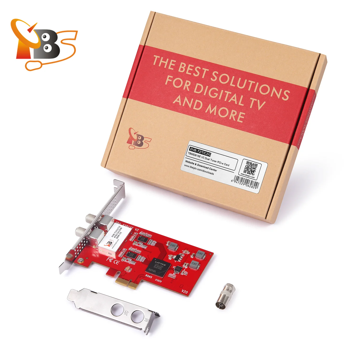بطاقة TBS6281se V2 ذات موالف مزدوج PCIe DVB-T2/C2/T/C(J.83A/B/C)/ISDB-T/C/ATSC1.0 بطاقة موالف التلفزيون تدعم جهاز استقبال Windows/ Linux CATV