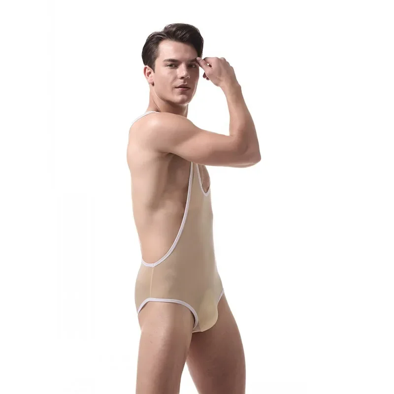 KWAN.Z bodysuit men ultrathin ice silk mens underwear transparent corset nylon bodysuit masculino erkek korse shapewear for men