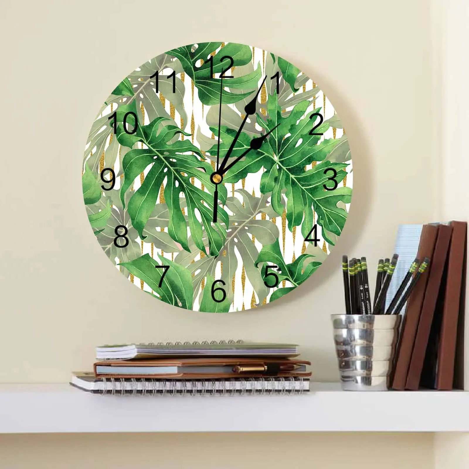 Summer Tropical Palm Leaves PVC Wall Clock Bedroom Decoration Wall Clock Modern Design Home Decore Wall Digital Clock