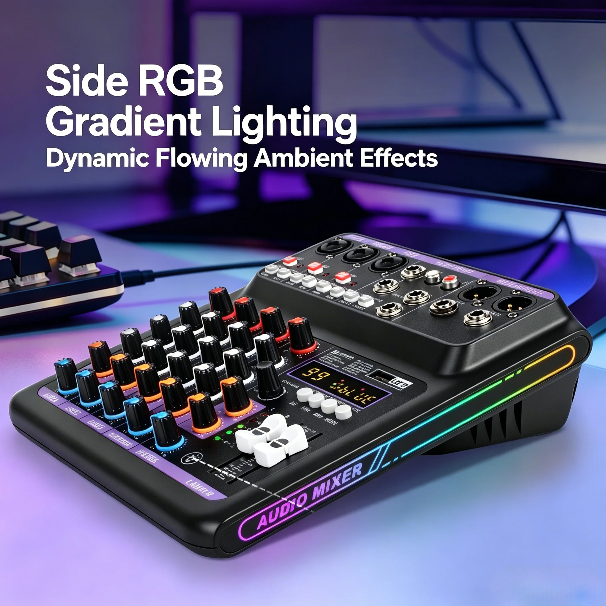 FUHAM 5-Channel HD Audio Mixer Sound Card  DSP 48V Phantom Power HiFi Noise Reduction for Live Streaming PC Recording KTV Band