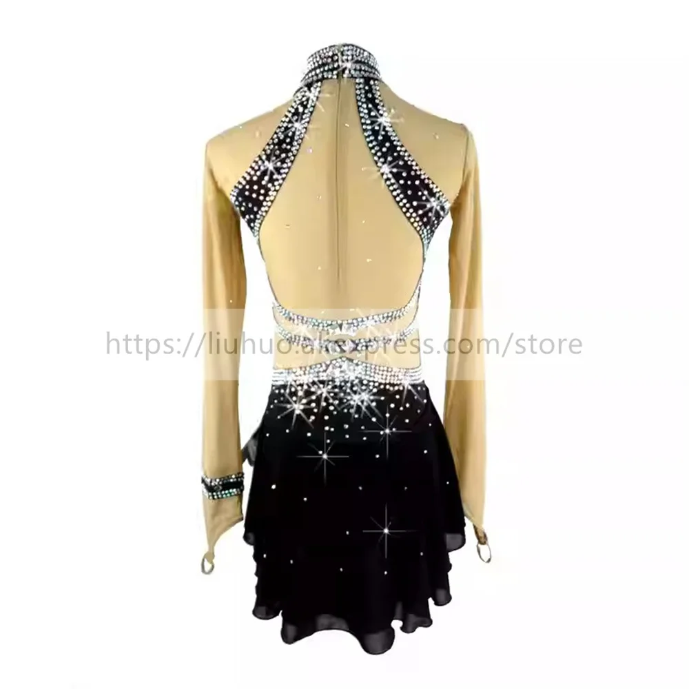 LIUHUO Women Aldult Girl Customize Costume Performance Competition Leotard Ice Figure Skating Dress Dance Teen Black Children