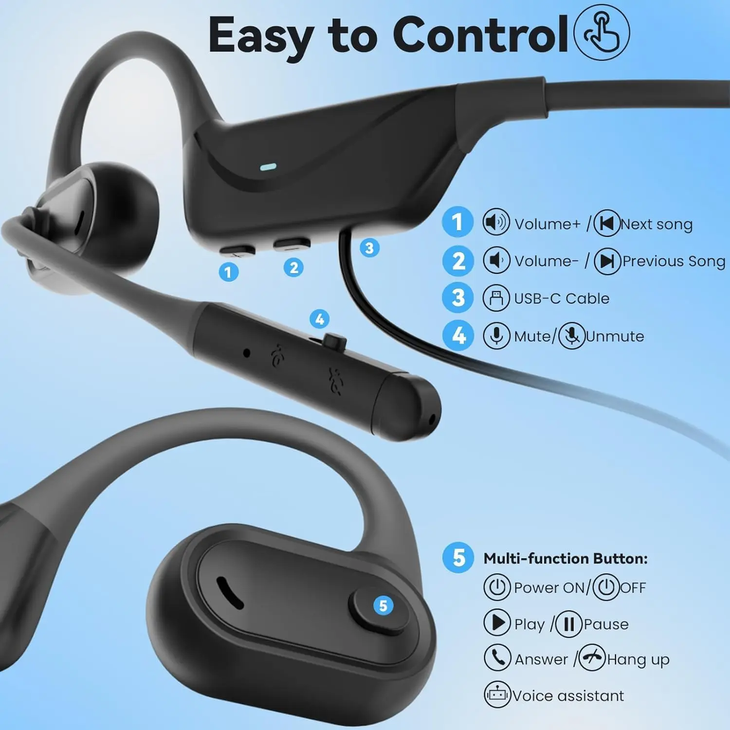 USB-Headset mit Mikrofon für PC und Laptop, Open-Ear-Kopfhörer für hohen Tragekomfort, Computer-Headset mit geräuschunterdrückendem Boom-Mikrofon – Detail 5
