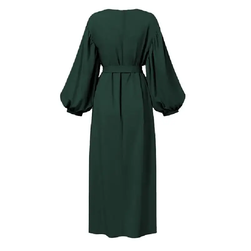 Solid Color Long Sleeve Casual Muslim Dress Abaya Dress Modest Elegant Middle East Long Dress