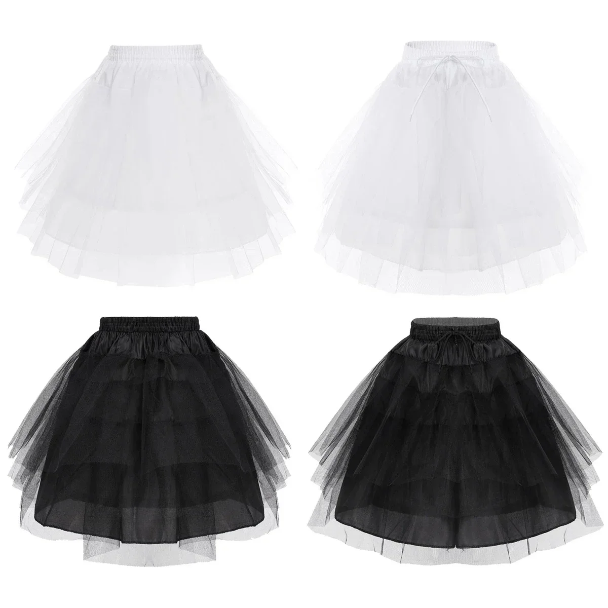 Kids Girls Petticoat Skirt Hoopless 3 Layer Net Fluffy Underskirt Crinoline Slip For Wedding Party Flower Girl Dresses