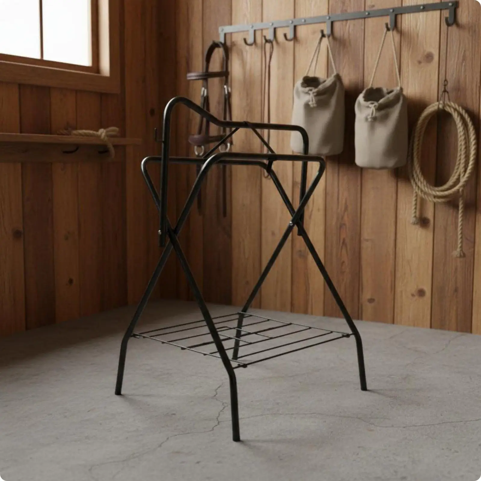 Space Saving Folding Saddle Rack Stand Metal Horse Gear Organizer Freestanding Display Holder for Tack Room Barn Storage with