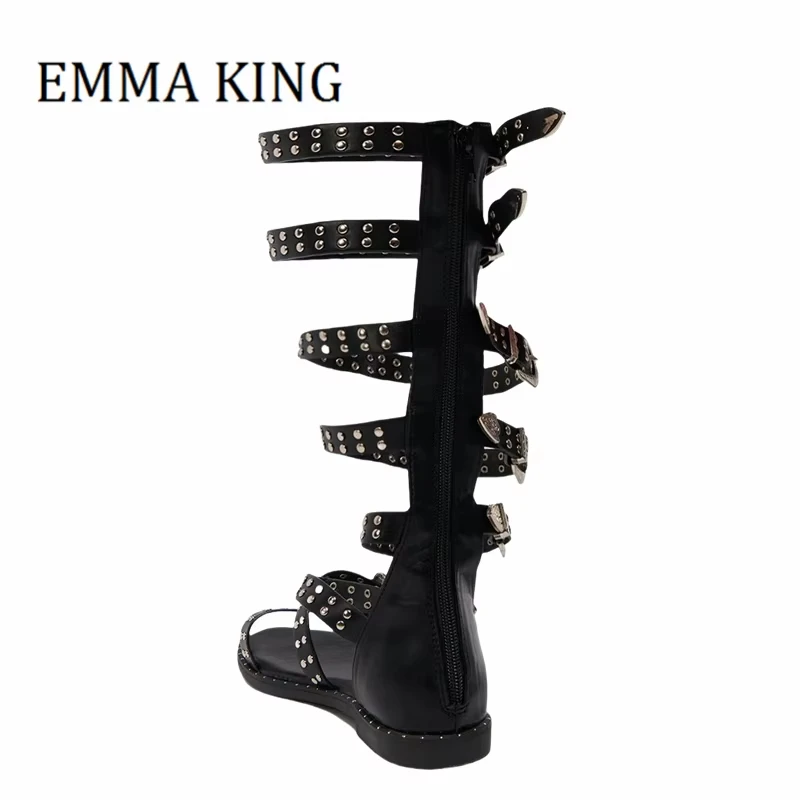 النساء الفضة مشبك المصارع صندل مثير المفتوحة تو التوى حزام منتصف العجل روما الصنادل الصيف الإناث الشاطئ أحذية مسطحة 35-44 #4