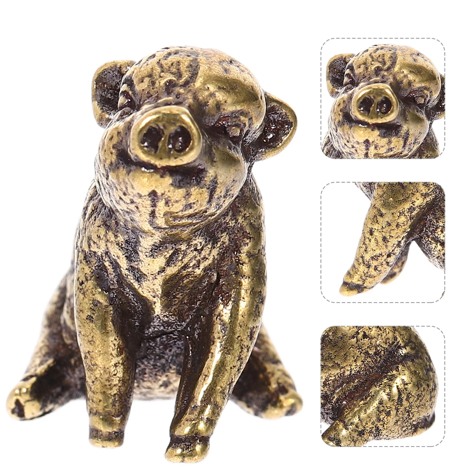 

Brass Miniature Pig Ornament Home Desk Decoration Vintage Animal Sculpture Creative Smooth Surface Tabletop Adornment