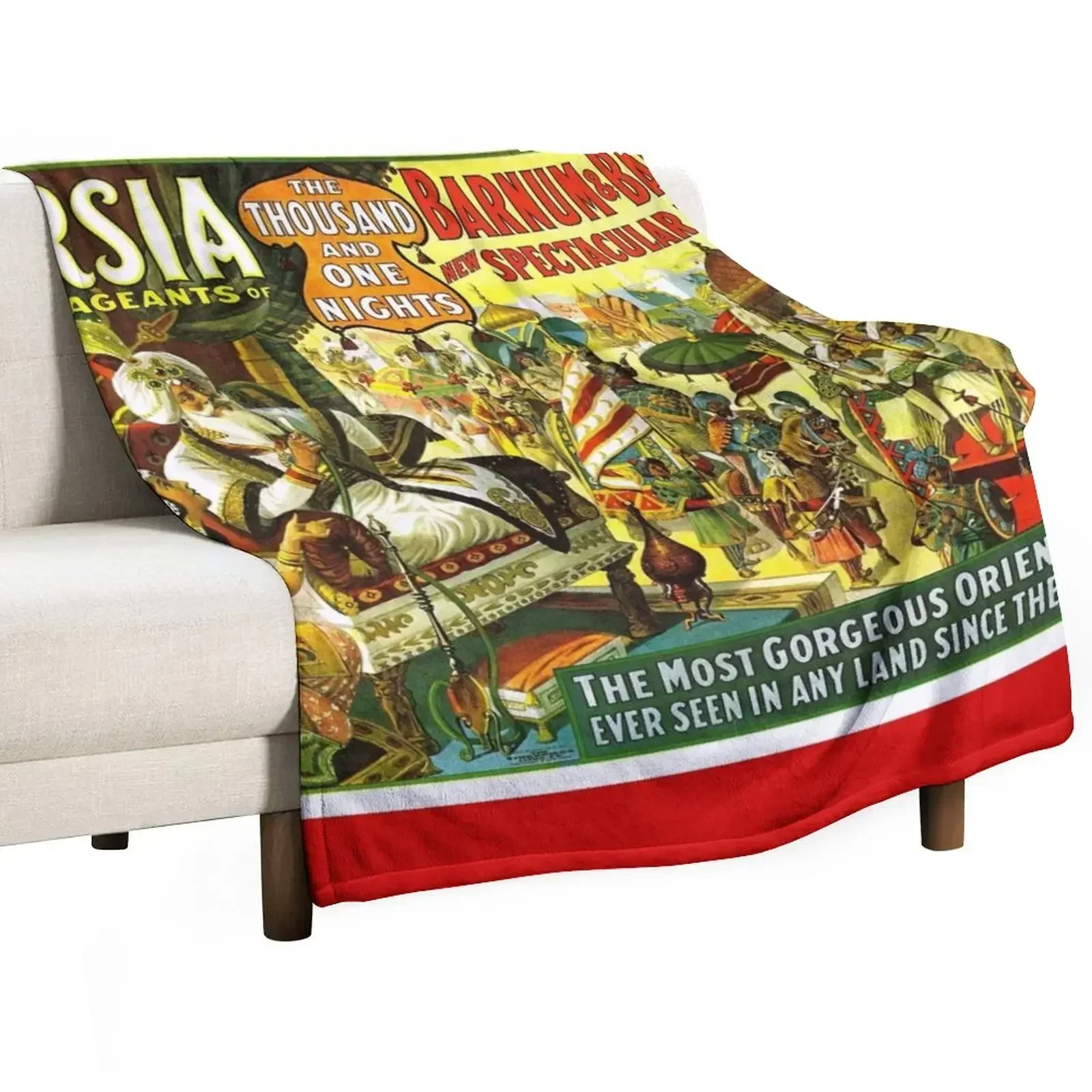 BARNUM and BAILEY CIRCUS : Vintage Persia Spectacular Print Throw Blanket Winter beds Beautifuls Hairys Blankets