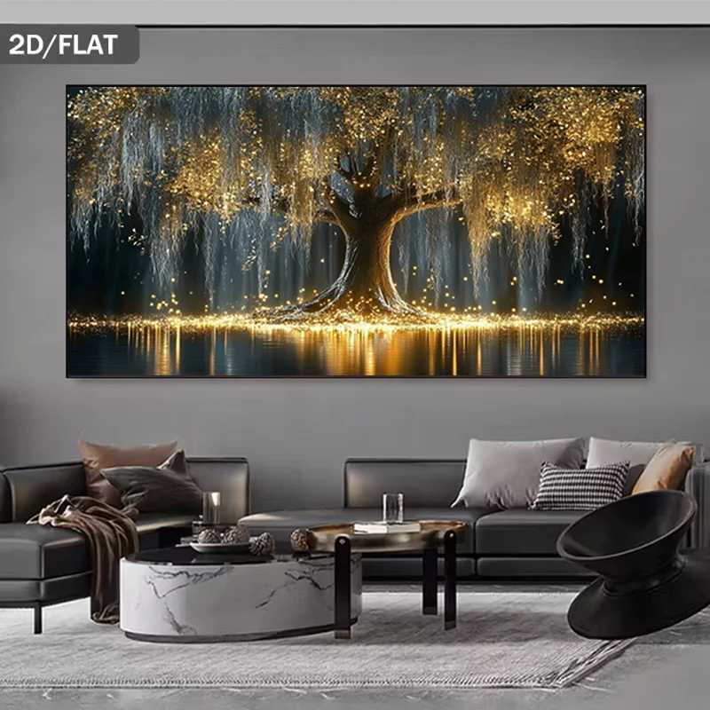 2D/Flache Rahmenlose Moderne Goldene Baum-Leinwandkunst - Minimalistische Leinwanddrucke für Schlafzimmer und Wohnzimmer Dekorationen Geschenke