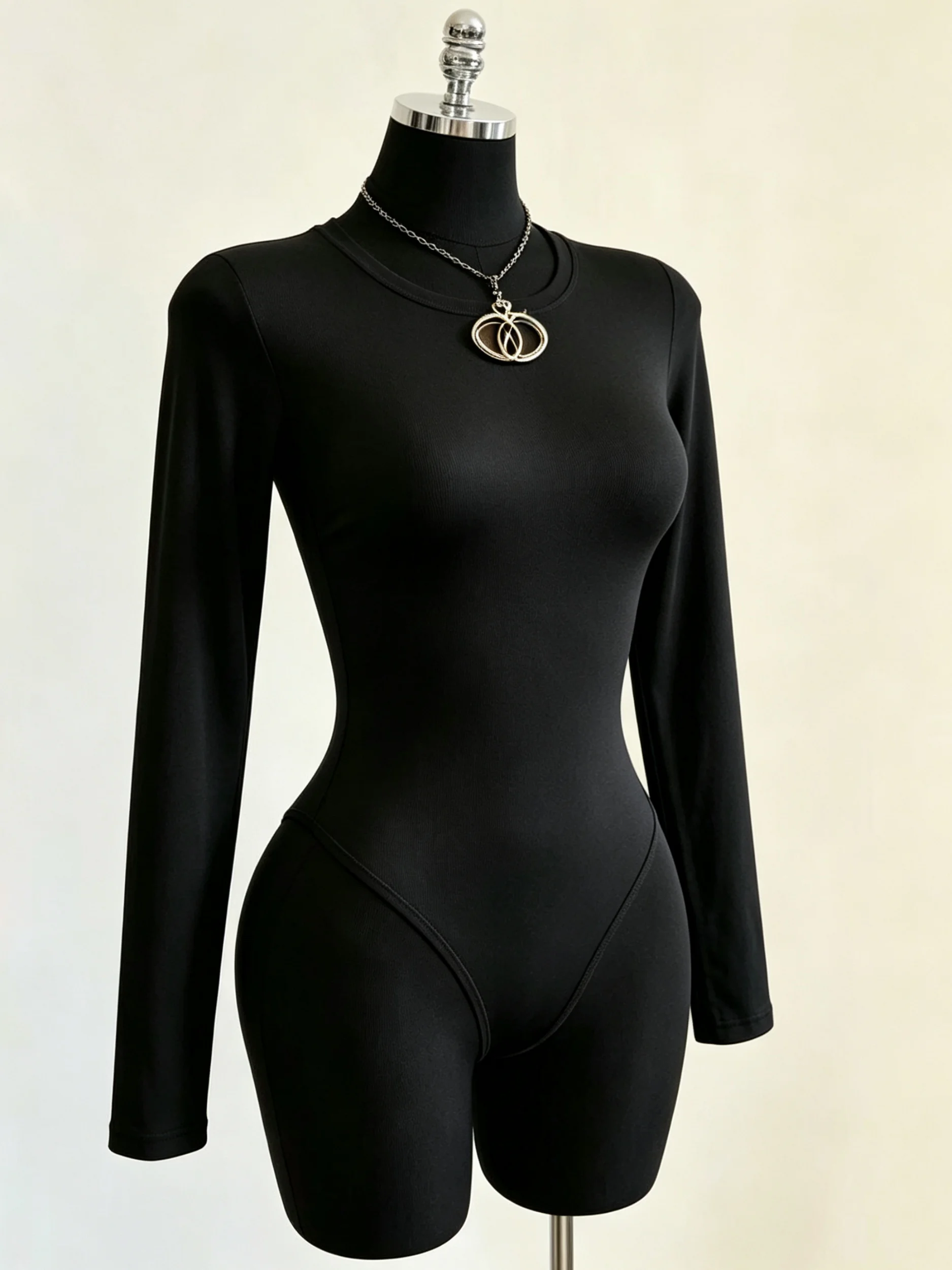 Damen-Body mit Rundhalsausschnitt und langen Ärmeln, hoch geschnitten, schmal geschnitten, figurbetont, Y2K, sexy, lässig, Basic, einteiliges Oberteil – Detail 26