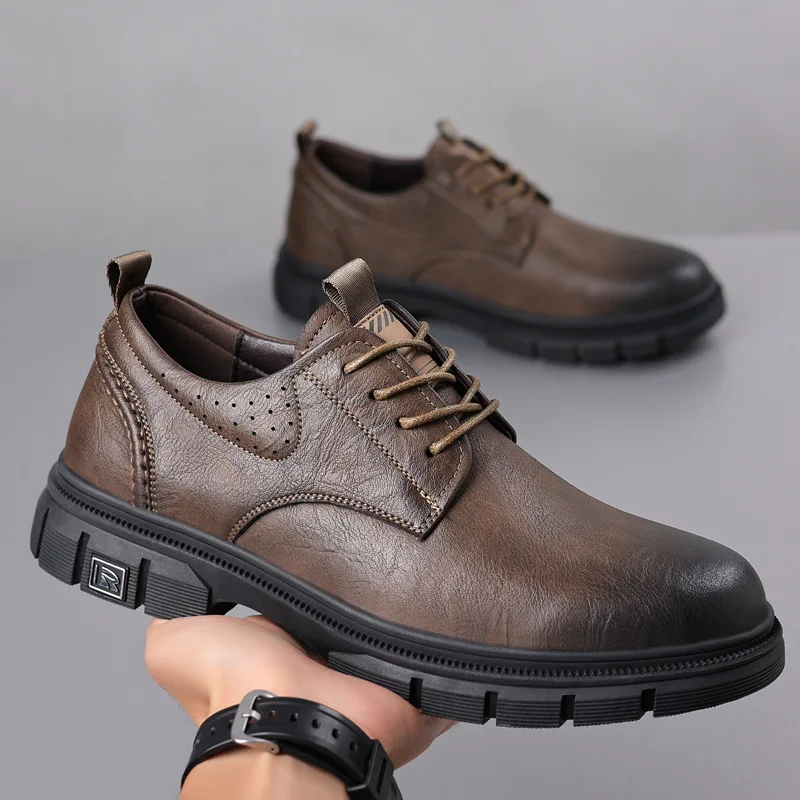 Leather Men\'s Business Casual Shoes Lace Up Retro Work Men Shoes Sapato Masculino Homme Chaussure Zapatos Hombre Shoes For Man