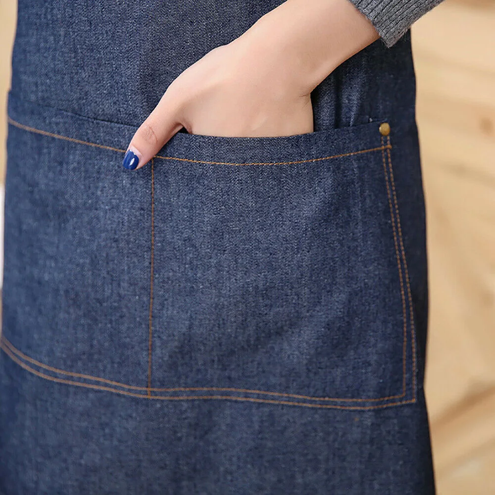 Kitchen Antifouling Chef Kitchen Accessories Anti-oil Women Denim Apron Burp Cloth Cleaning Tool Bib