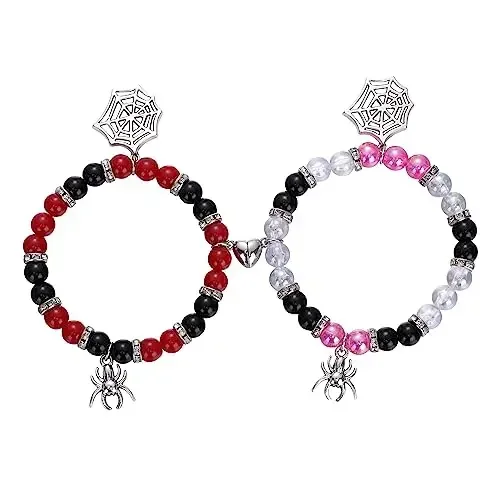 

Valentine's Day Cosplay Costume Accessories Magnetic Couple Bracelet Pink Red Spider Energy Stone Bead Metal Bracelet Bestie