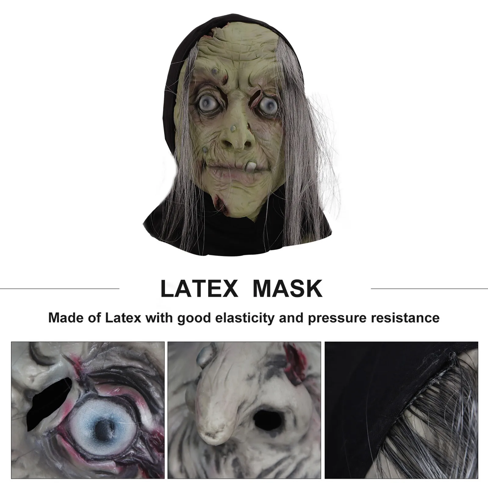 Maschera da strega antica horror Halloween Spaventosa vecchia donna Maschera in lattice a testa intera Masquerade Halloween Party Costume cosplay Puntelli