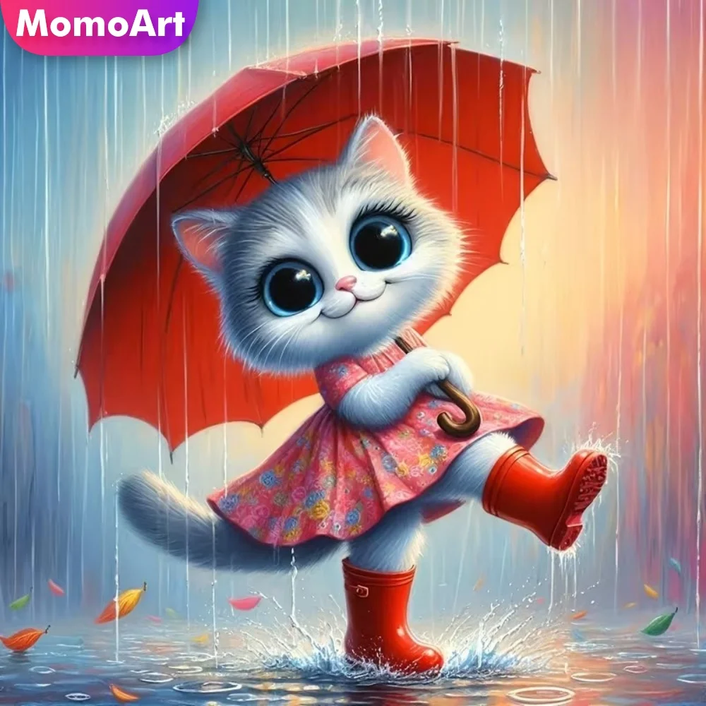 Momoart DIY Diamant-Stickerei Katze Tier-Motiv Cartoon-Muster für Erwachsene Anfänger Diamant-Mosaik Regenschirm Einzigartiges Geschenk