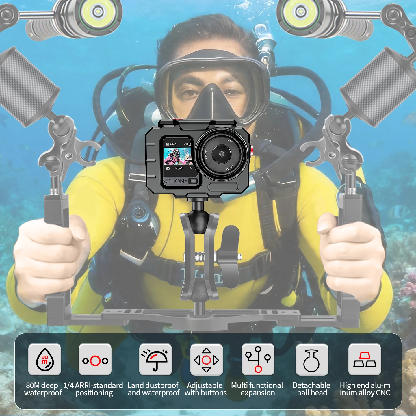 80m Wasserdichtes Gehäuse für DJI Osmo Action 6 Aluminiumlegierung Kamera-Tauchgehäuse Magnetischer Schnellverschluss Vertikal-Horizontal-Umschaltung – Detail 2