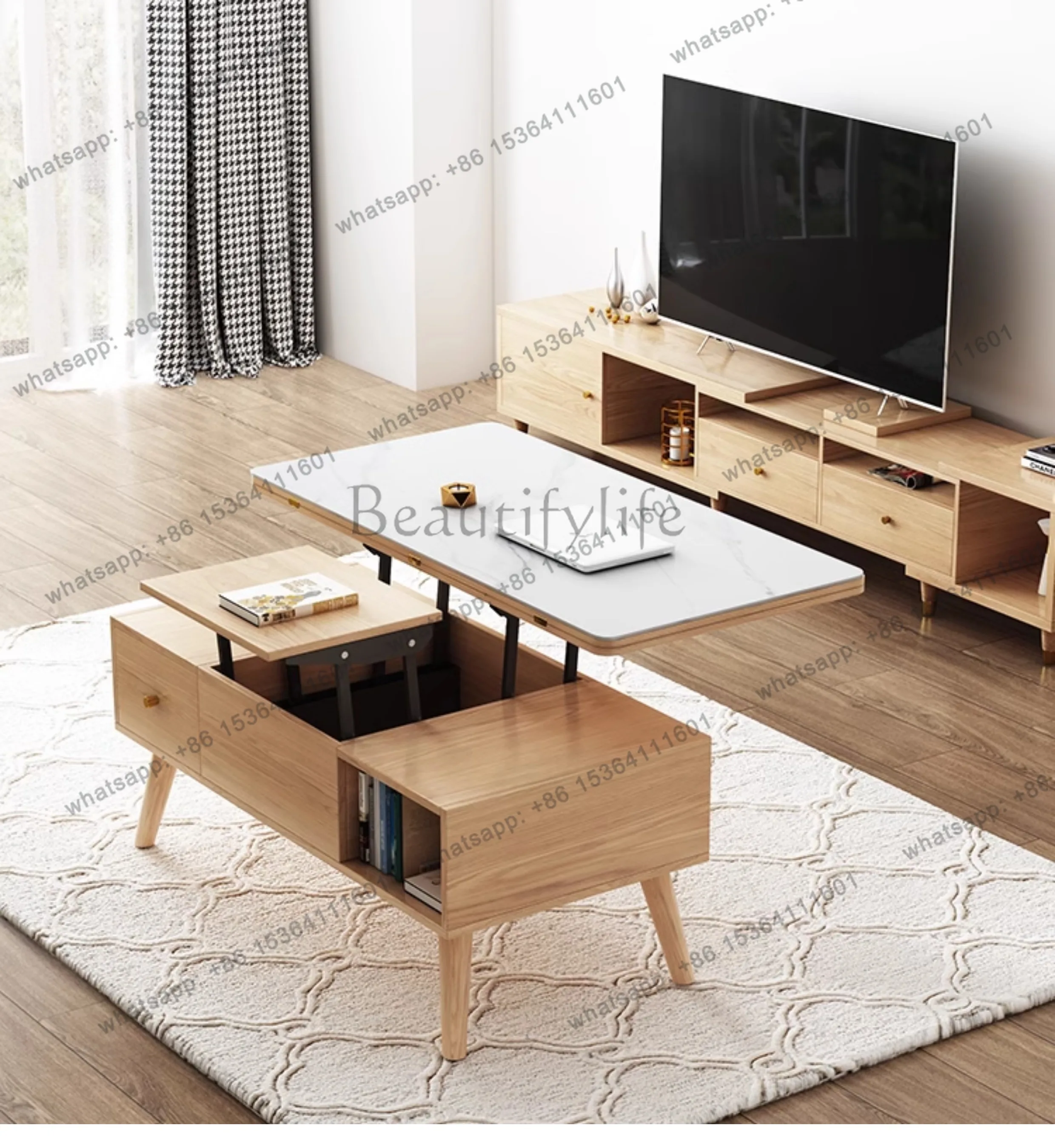 YJ Premium Multifunctional Coffee Table With Storage Glam Lift Top Design Coffee Table Bedroom Hidden Storage Meuble Home Furnit