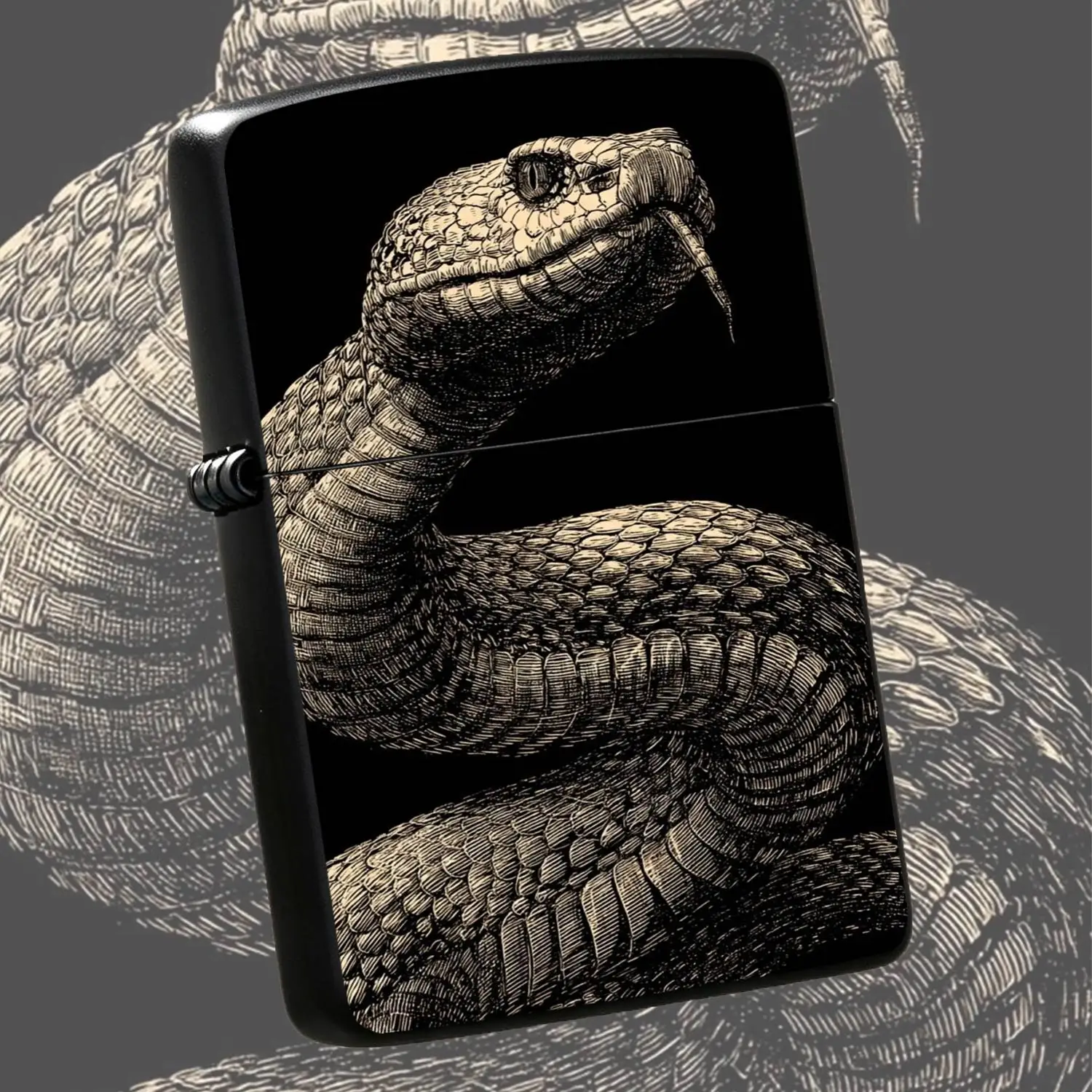 Vintage Etched Rattlesnake Pattern Lighter Full Scenario Adaptation Portable Accessory for Daily Outdoor Camping Unique Cool Craftsmanship Ideal Gift forDaily Use Decor  A Humorous And Interesting Lighter