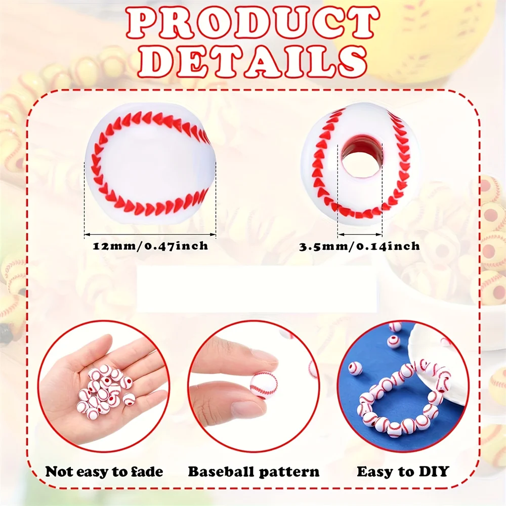50pcs 12mm baseball beads sports beads, jewelry making, necklaces, pendants, craft home decoration